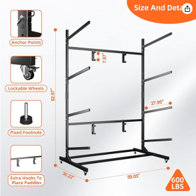 Kayak Storage Rack, Widen & Lengthen Freestanding Kayak Stand With Wheels, Heavy Duty Kayak Holder, Adjustable Canoes And Surfboards Bracket For Outdo (Option: 4Layers)