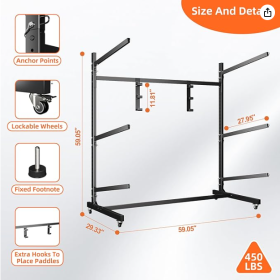 Kayak Storage Rack, Widen & Lengthen Freestanding Kayak Stand With Wheels, Heavy Duty Kayak Holder, Adjustable Canoes And Surfboards Bracket For Outdo (Option: 3Layers)