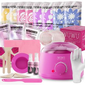 Waxing Kit WUWUVISTA 69 Items Hair Removal Wax Kit With Wax Warmer Waxing Beads For Face, Brazilian, Full Body, Bikini, Sensitiive Skin Skin Suitable (Option: Pinkish purple-US Plug)
